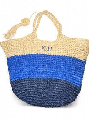 Mark & Graham Maui Straw Beach Bag KH Initial